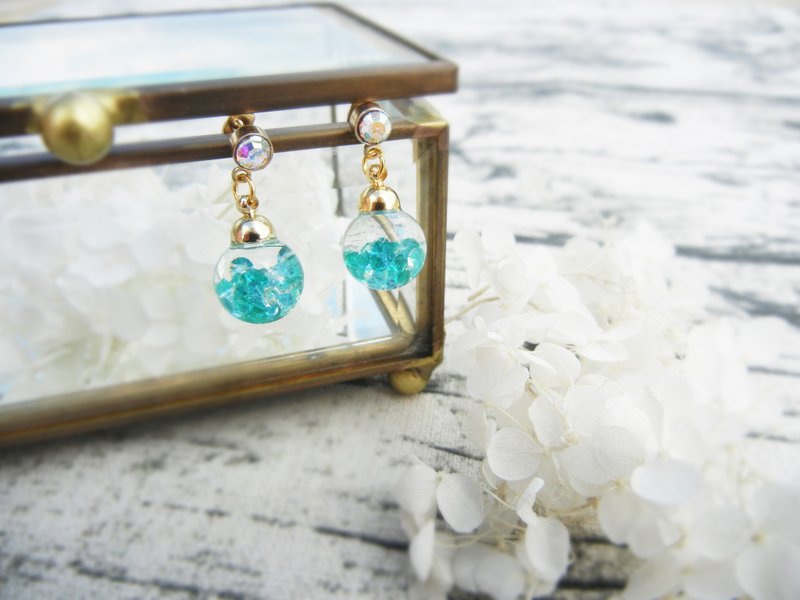 *coucoubird*流动钻石耳针/蓝绿色 - 耳环/耳夹 - 玻璃 绿色