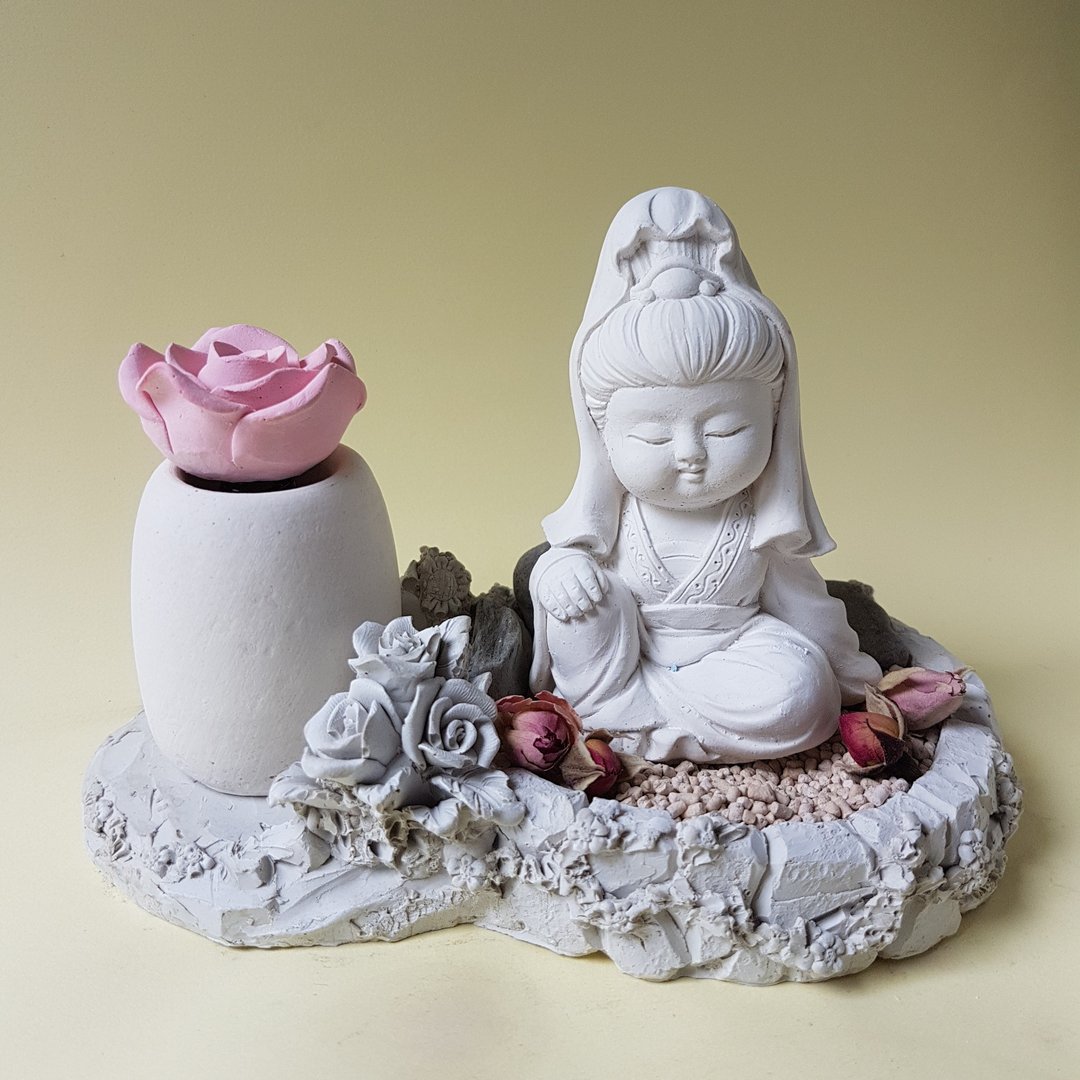 母亲节佳礼净念吉祥小佛之观音 香氛豪华田园风套组 扩香石精油居 - 香薰/精油/线香 - 其他材质 白色