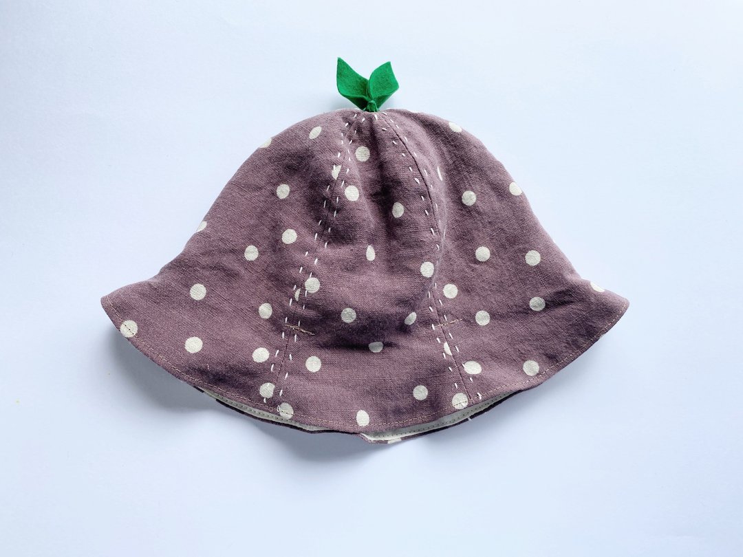 Grow Up! Leaf Hat / Linen and Organic Cotton/ Purple Dots - 婴儿帽/发带 - 棉 紫色