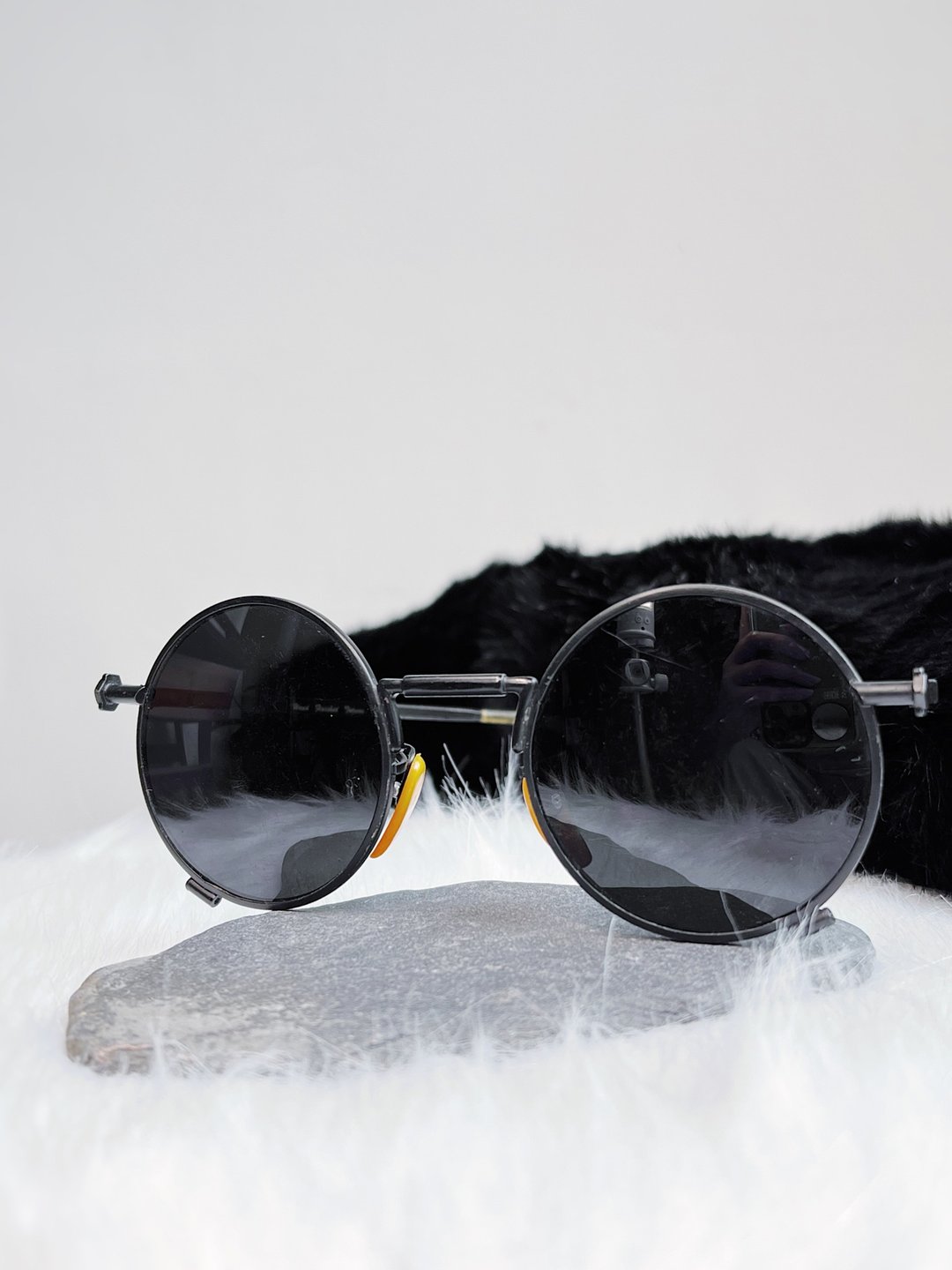 正圆雾面墨黑侧六角 墨镜框 古蕫眼镜额縁 サングラス/sunglasses - 眼镜/眼镜框 - 其他金属 黑色