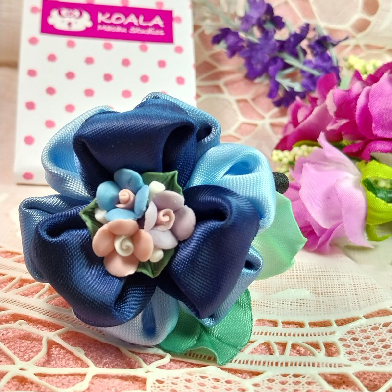 森林系列手工饰品粉陶花朵蓝色发圈 - 发带/发箍 - 其他材质 