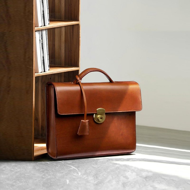 真皮公文包 全牛皮通勤背包 筆電手提包 單肩包【免費刻英文名】 - 后背包/双肩包 - 真皮 