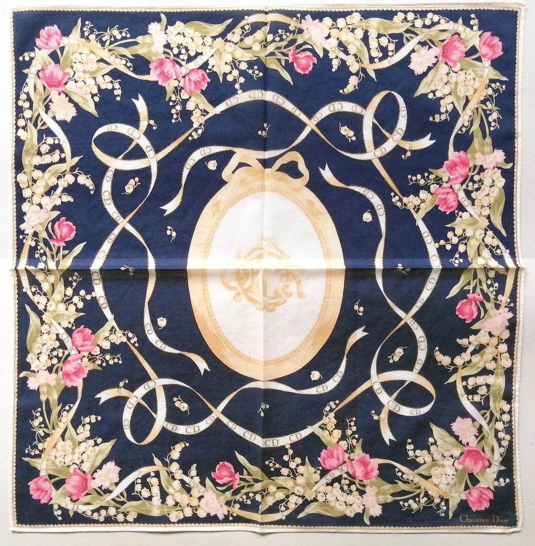 Christian Dior 复古手帕铃兰 18.5 x 18.5 寸中国风 - 丝巾 - 棉 蓝色