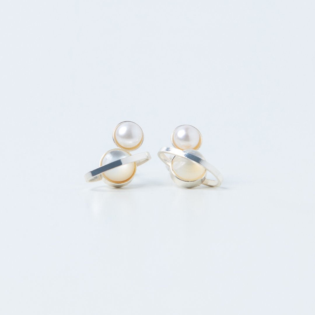 双生水星耳环   Twins mercury earrings - 耳环/耳夹 - 珍珠 
