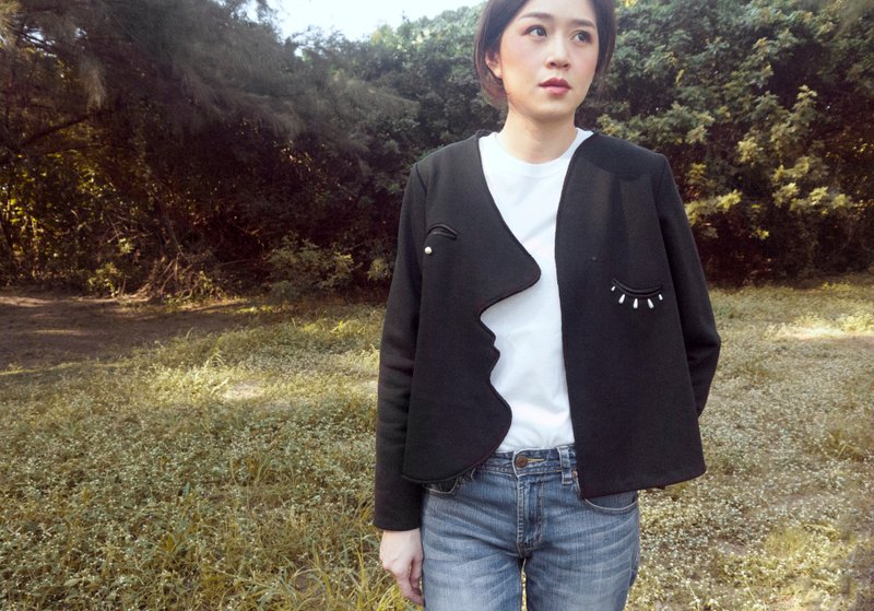 Therese 开襟棉质黑色小外套 - 女装休闲/机能外套 - 棉．麻 黑色