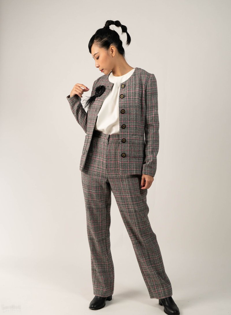 正装整套组福袋【精致对格西装外套+西装裤+胸花】 - 女装西装外套/风衣 - 羊毛 多色