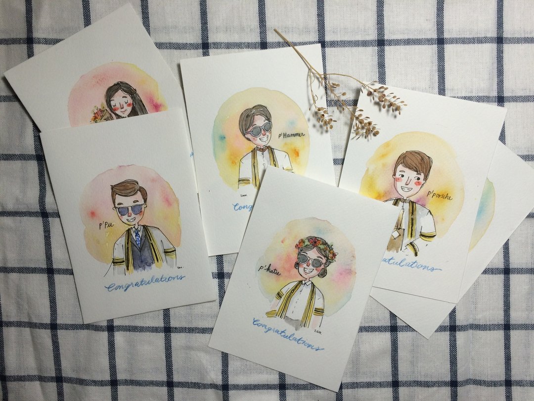 Customized water color portrait_ 1 person / postcard - 订制画像 - 纸 