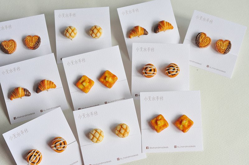 纯手工 面包耳环 / 一对(双耳价) / 仿真黏土 - 耳环/耳夹 - 粘土 