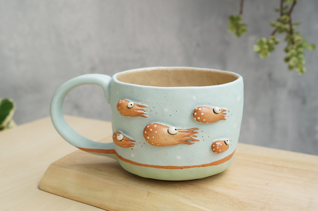 Squid mug , coffee ,  milk - 咖啡杯/马克杯 - 陶 蓝色