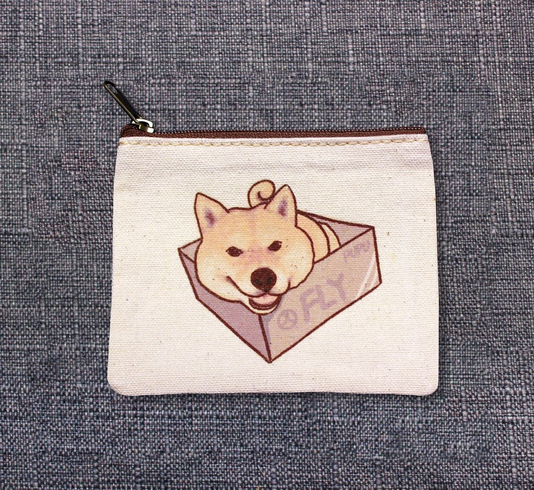 柴犬箱子 / 苍蝇星球 / 原创插画帆布零钱袋 - 零钱包 - 棉 