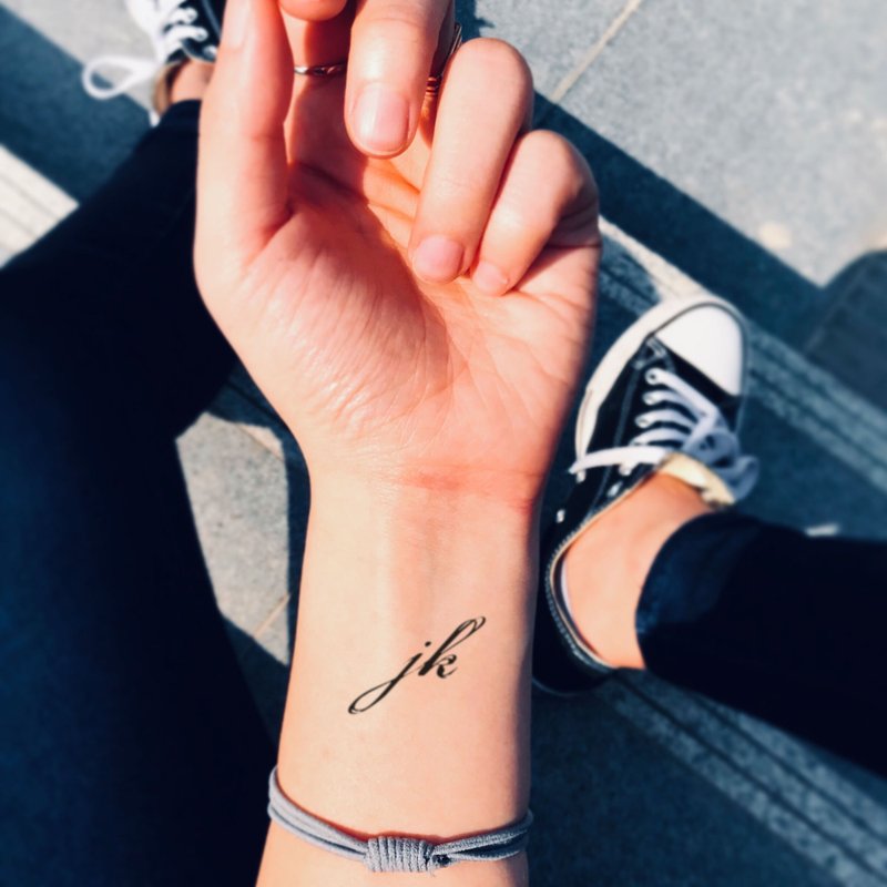 OhMyTat 英文字母 JK 刺青图案纹身贴纸 (2 张) - 纹身贴 - 纸 黑色