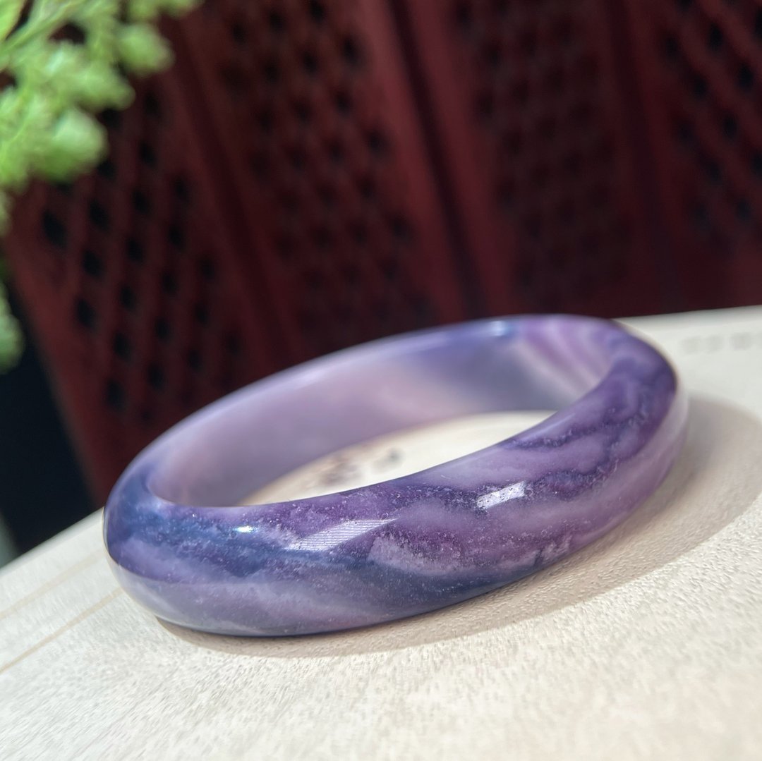 超稀有苏萤石手镯59MM 冰润蓝紫渐变海浪千层水晶手环 时尚清雅 - 手链/手环 - 水晶 