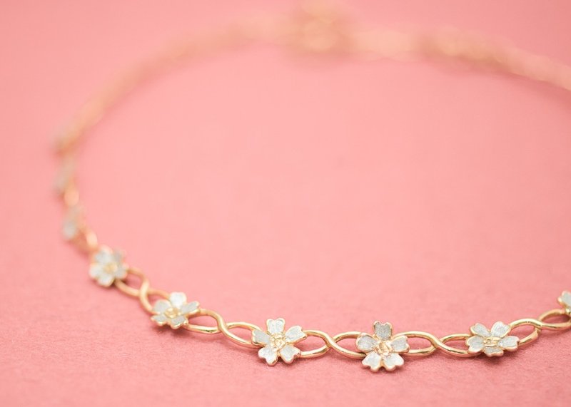 Sakura Japanese Cherry Blossom Necklace - Japanese blossom necklace - 项链 - 其他金属 金色