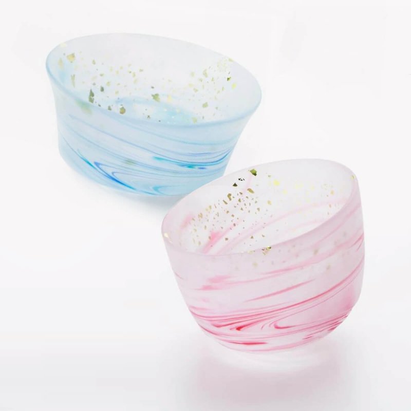 (一对价)【日本津轻-好运平安金箔杯】兔&波手作不倒翁对杯 - 酒杯/酒器 - 玻璃 粉红色