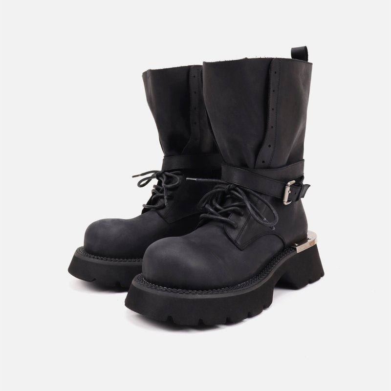 notdetailed 暗黑工装靴复古中筒短靴圆头厚底马丁靴男女同款 - 女款短靴 - 其他材质 