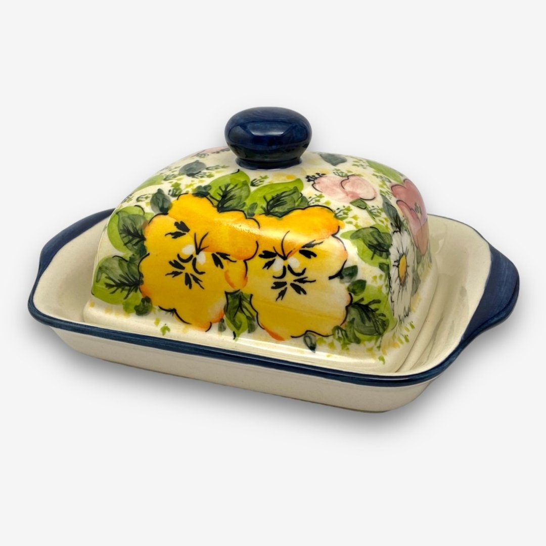 波兰手绘手工陶-奶油盅 20cm 花香系列 设计师款 - 盘子/餐盘/盘架 - 陶 黄色