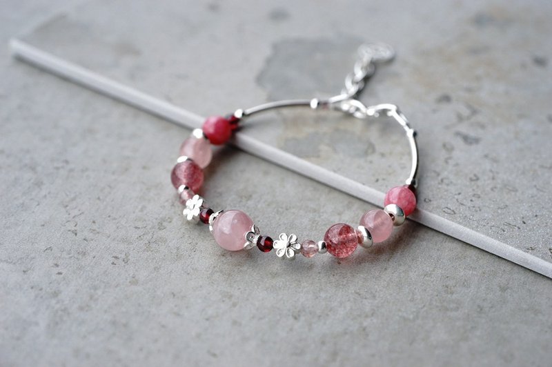 樱雪 - 粉晶 草莓晶 红纹石 石榴石 925纯银 手链 - 手链/手环 - 半宝石 粉红色