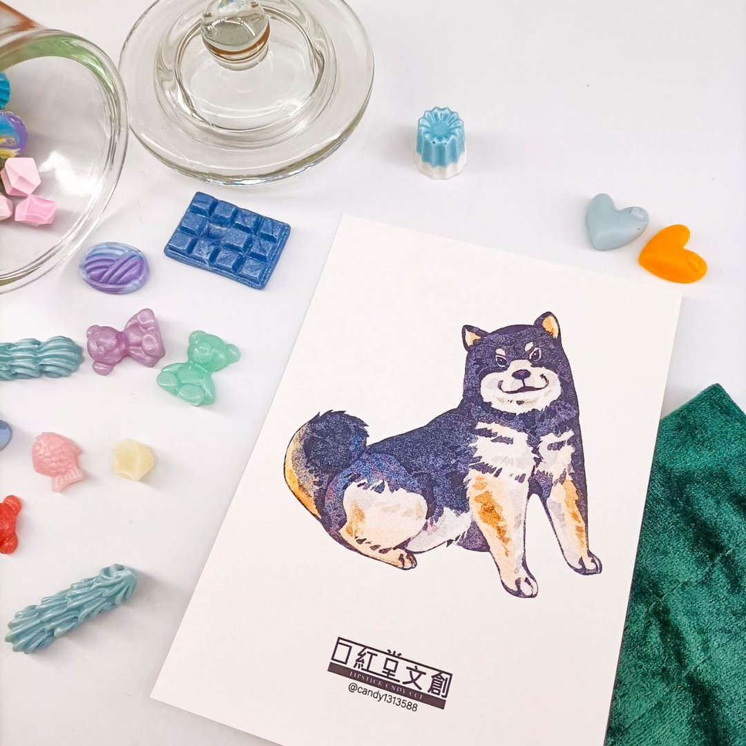 KR474_口紅堂明信片_柴犬6_candy1313588 postcard - 卡片/明信片 - 纸 多色
