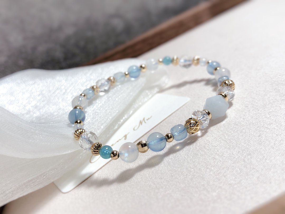 海蓝宝石、月光石、摩根石、白水晶 天然石手链 - 手链/手环 - 水晶 