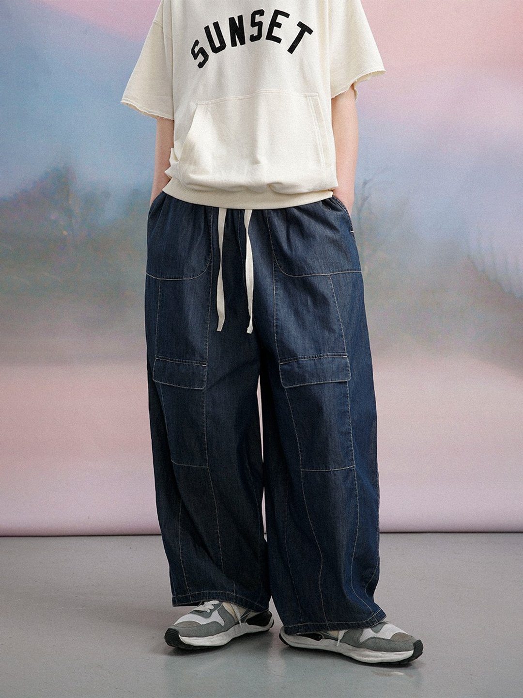 UNVESNO SS21潮牌男短袖情侣夏装绣标T恤日式POLO衫男士TR-3105 - 男士长裤 - 棉 蓝色