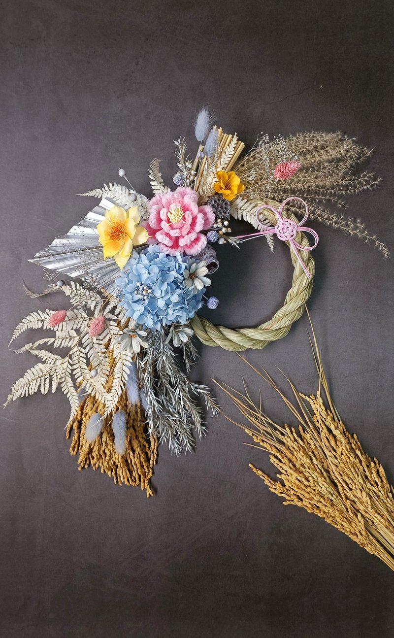 祈福注连绳挂饰 手作毛根牡丹花永生花开幕新居蓝色款 - 干燥花/捧花 - 植物．花 蓝色