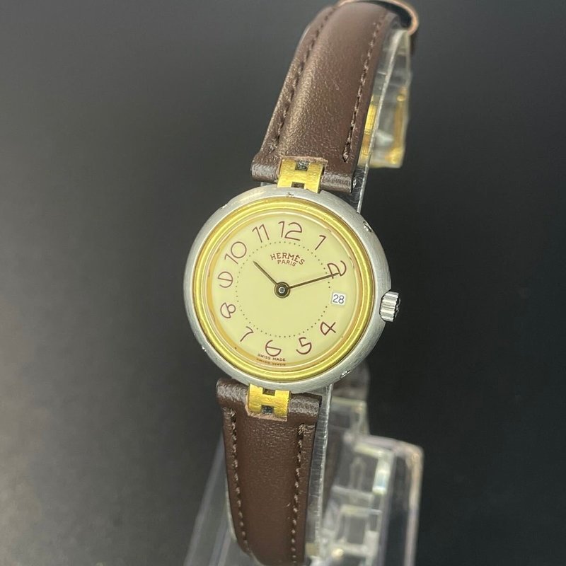 绝版古董表 Hermes Paris 二手男女装皮革表带 手表 腕表 中古 - 女表 - 其他金属 咖啡色