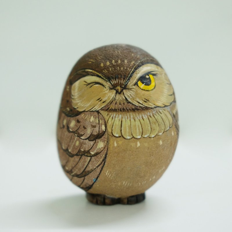 Owl stone painting, Original art,Stone Art Paint by Acrylic Colour, Unique. - 摆饰 - 防水材质 咖啡色