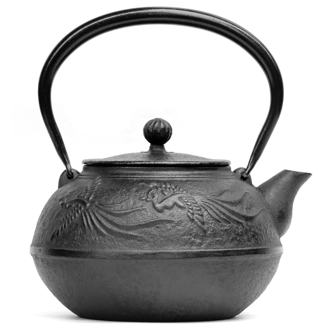 及富 南部宝生堂 南部铁器 铁瓶 铁壶 凤凰 铁盖 1.2L 日本制 - 茶具/茶杯 - 其他金属 黑色