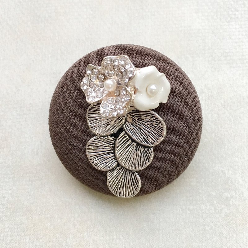 复古系列胸针帽针 | 双珠花层次叶片 | 交换礼物 - 胸针 - 其他金属 银色