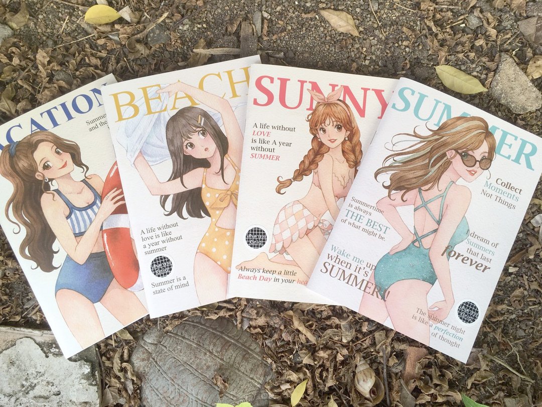 Notebook A5 set 4 pcs- Summer set - 笔记本/手帐 - 纸 多色
