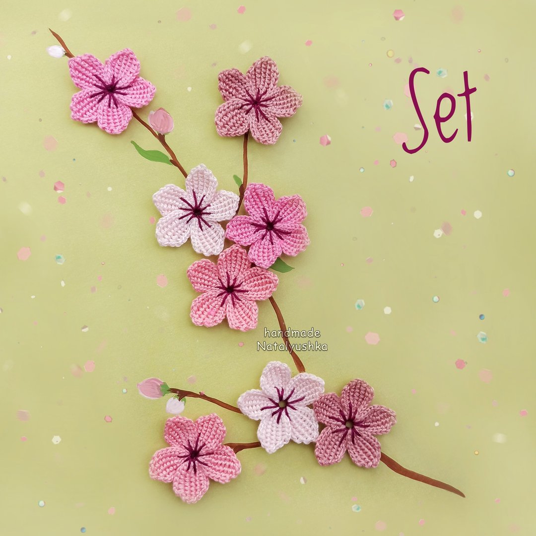 粉红色樱花，8 朵花套装，樱花贴花，春天的花朵 - 其他 - 棉 粉红色