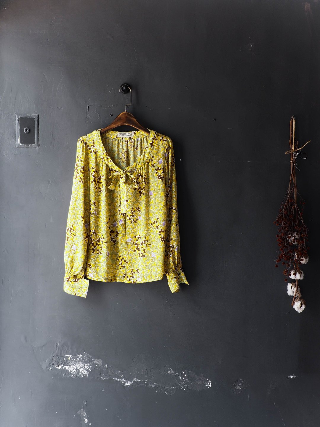 河水山 - 兵库微凉秋季刺绣打折 古董丝感纺纱质衬衫上衣 shirt oversize vintage - 女装衬衫 - 聚酯纤维 黄色