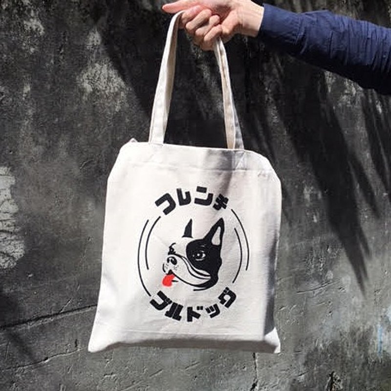 法斗手工印刷 手提肩背两用购物袋 - 侧背包/斜挎包 - 其他材质 白色