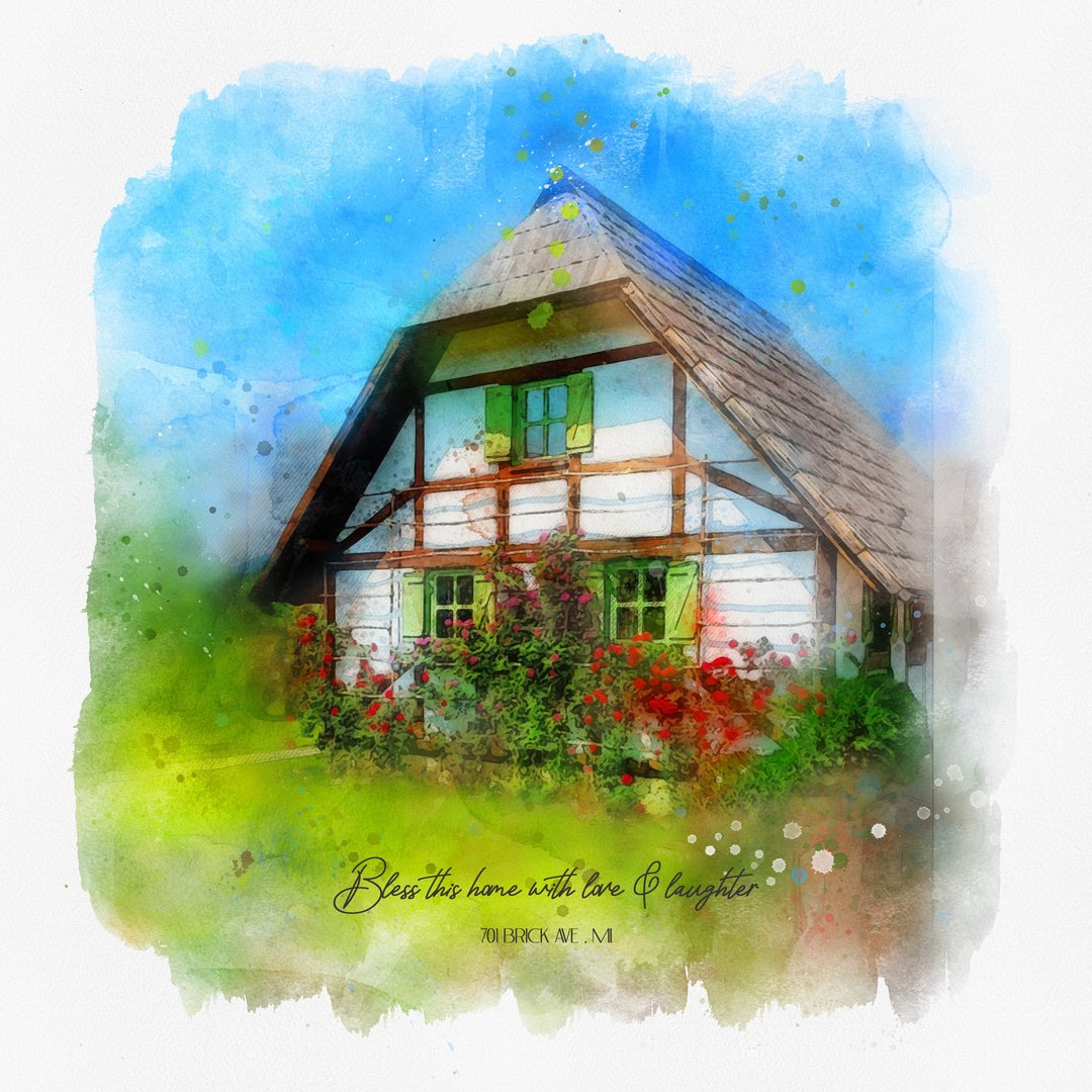 Custom Watercolor House Portrait, Housewarming Gift, Personalized House Painting - 海报/装饰画/版画 - 其他材质 多色
