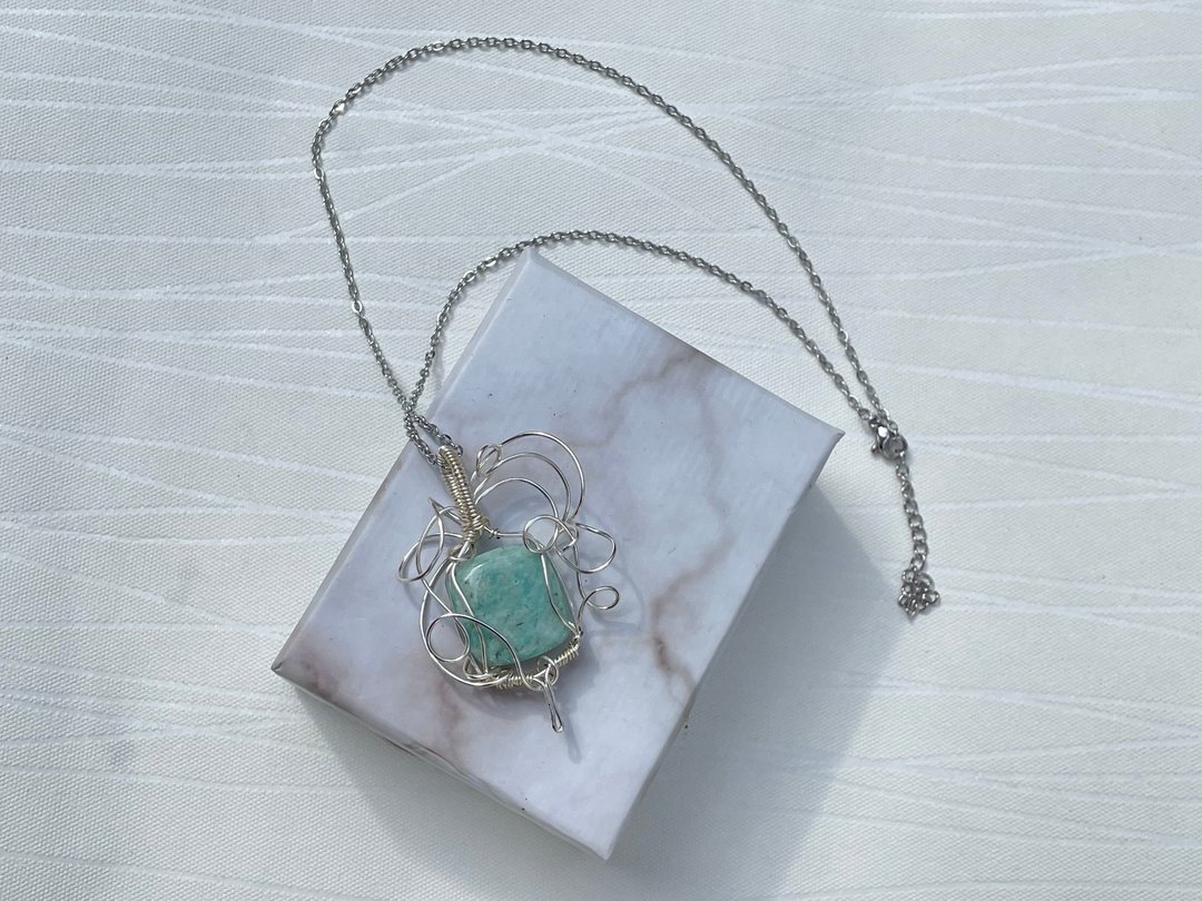 #221054 wire wrapping 天河石 铜线 绕线 吊堕 - 项链 - 铜/黄铜 绿色