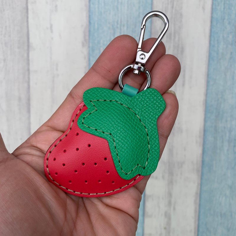 疗愈小物 红色 可爱 草莓 纯手工缝制 皮革 钥匙圈龙虾扣 小尺寸 - 钥匙链/钥匙包 - 真皮 红色