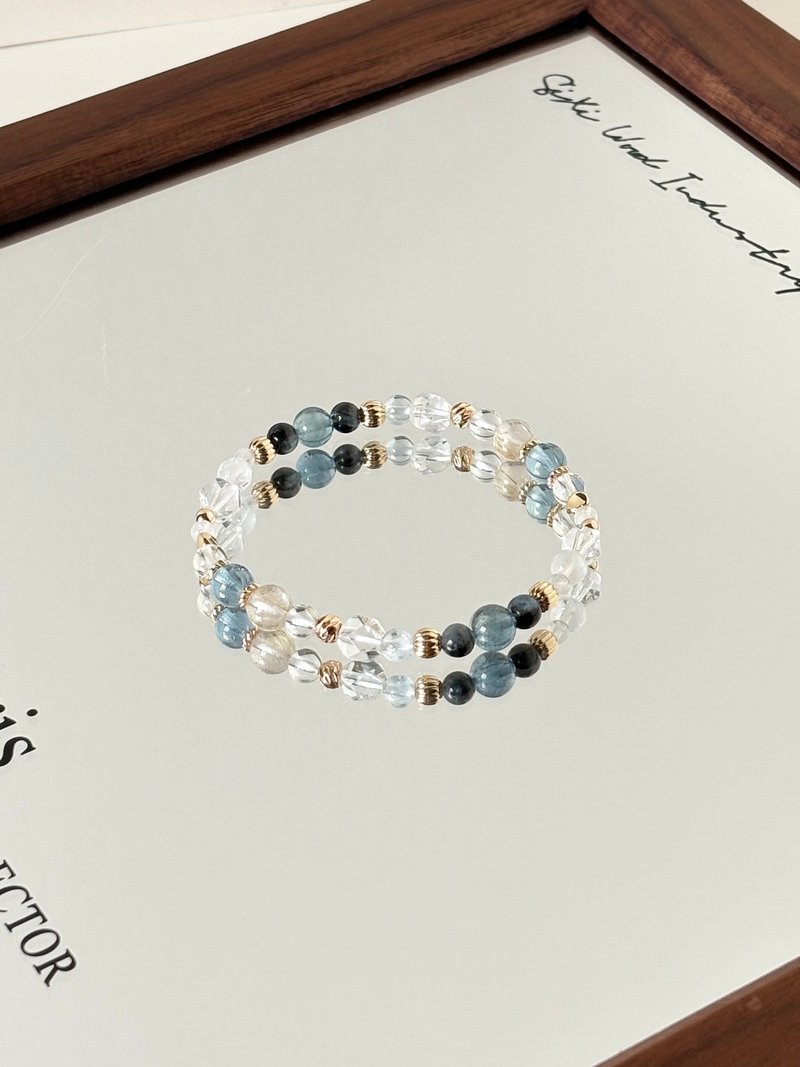 /海岸晨曦/魔鬼海蓝宝 海蓝宝 白水晶 月光石 金发晶 - 手链/手环 - 水晶 蓝色