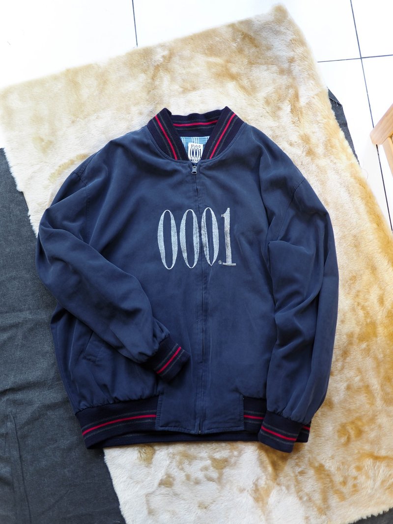 京都海蓝刺绣双面穿青春手札 古董棉质小立领棒球拉链外套 - 女装休闲/机能外套 - 棉．麻 蓝色