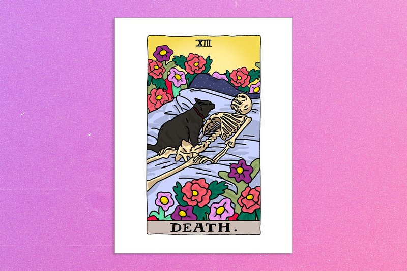 Death Funny Tarot Cat Skeleton Meme Art Poster - 海报/装饰画/版画 - 纸 