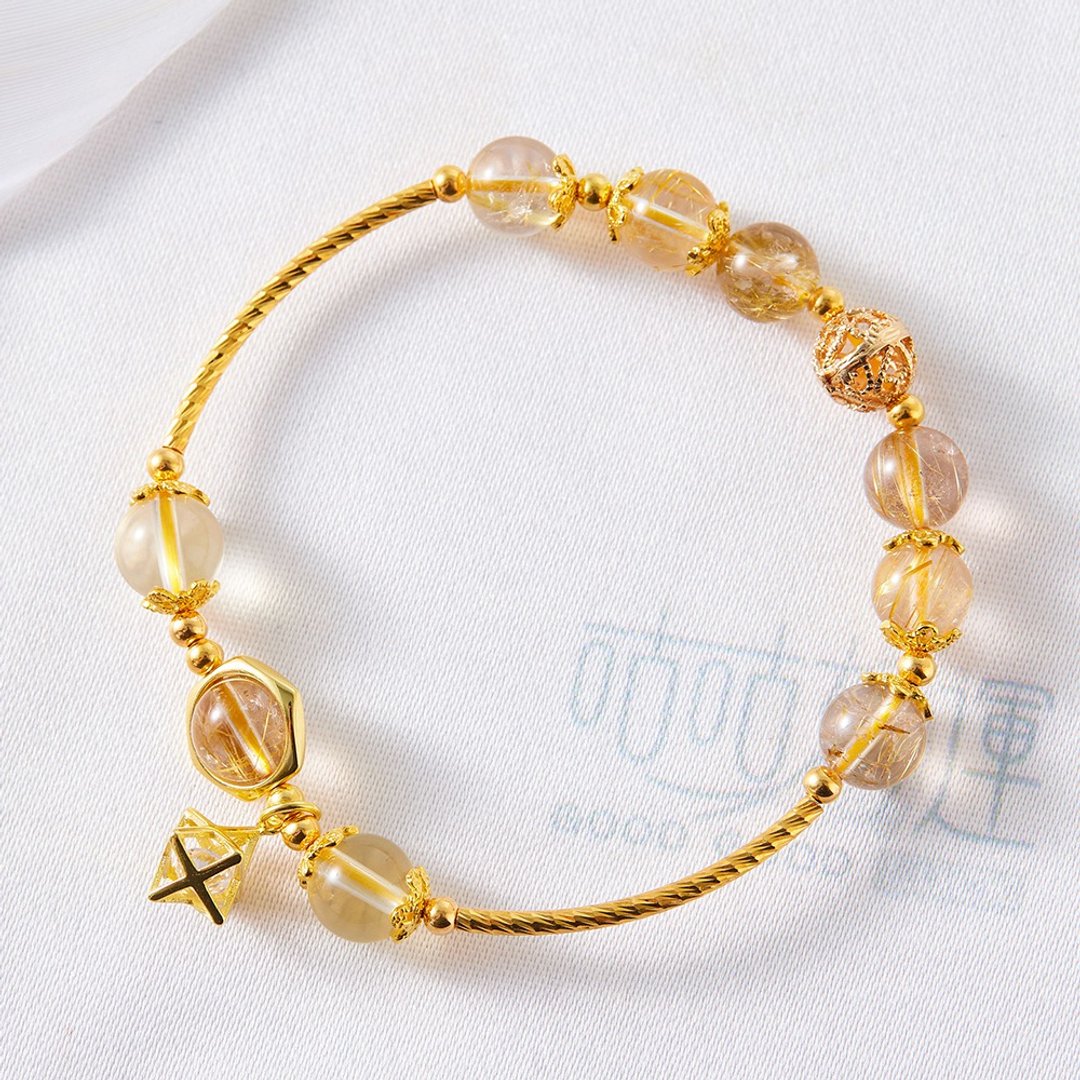 闪闪金光浓密黄发晶手链(含开光)招财运、增加事业运、促财招贵人 - 手链/手环 - 水晶 黄色