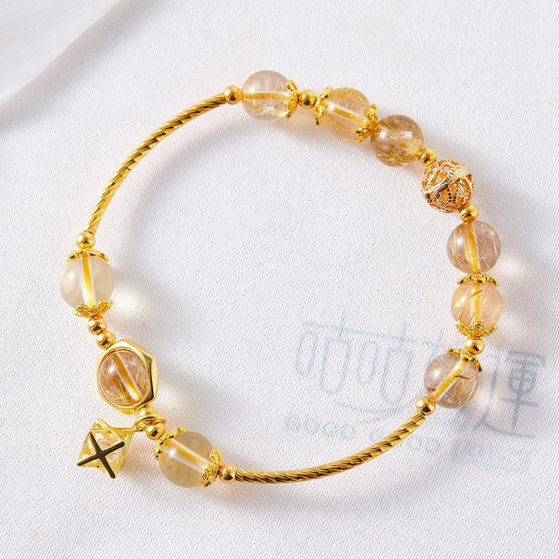 闪闪金光浓密黄发晶手链(含开光)招财运、增加事业运、促财招贵人 - 手链/手环 - 水晶 黄色