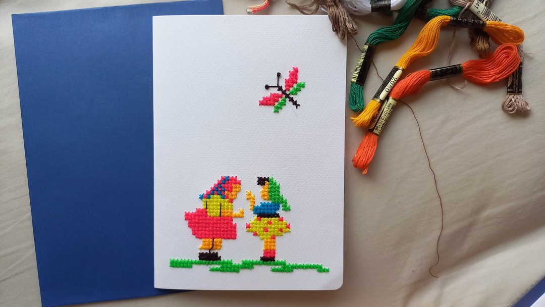 Hand Sewn Card 'Cross Stitch #1' - 卡片/明信片 - 纸 白色