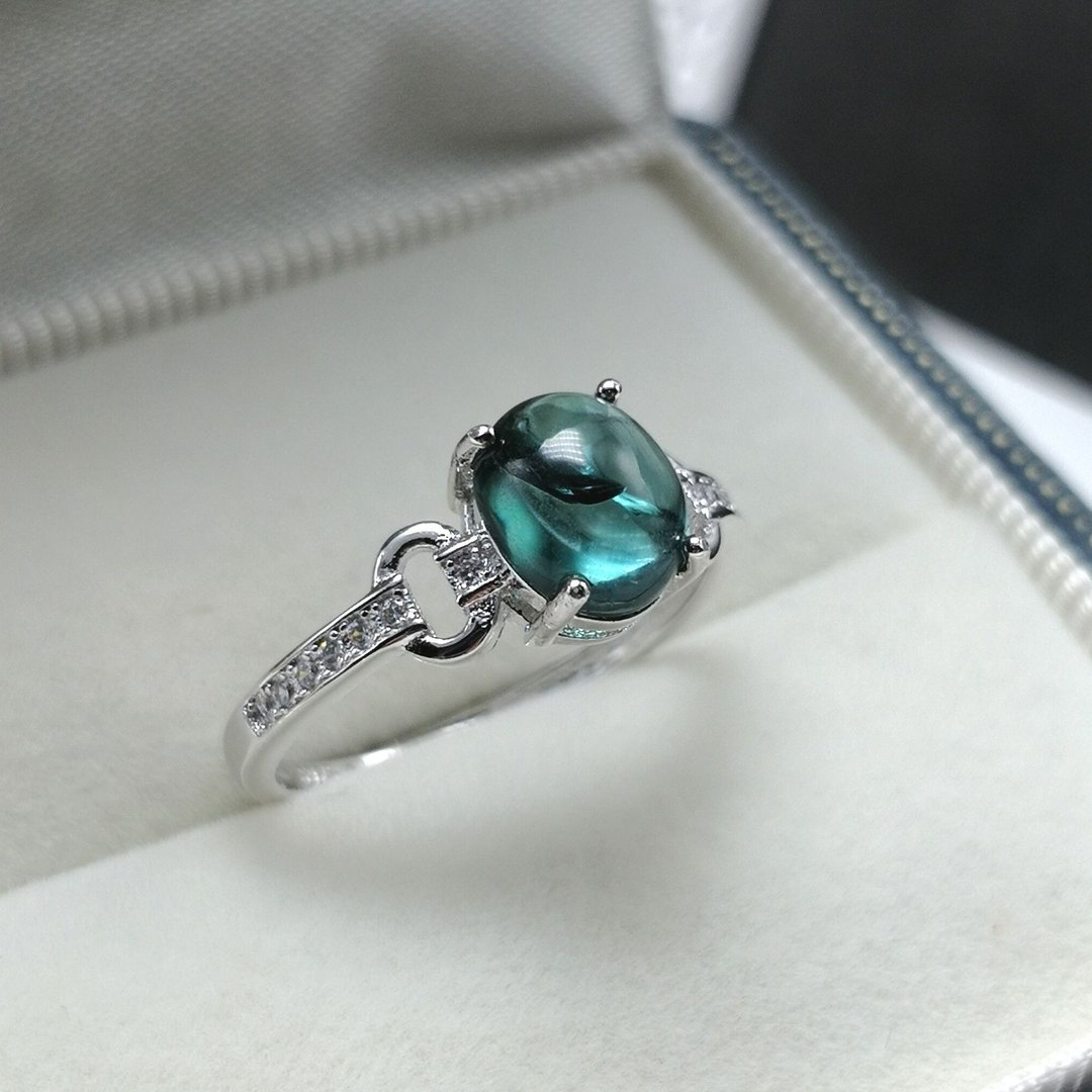 1.6ct 天然碧玺 巴西产地 稀有蓝碧玺 靛蓝光泽 电气石 能量宝石 - 戒指 - 纯银 蓝色