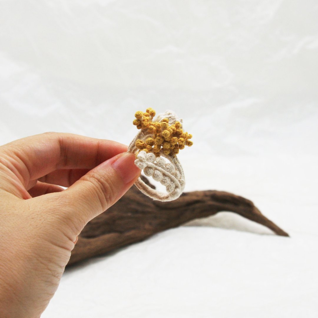 Ring - Eucalyptus and Mimosa (made to order) - 戒指 - 棉 黄色