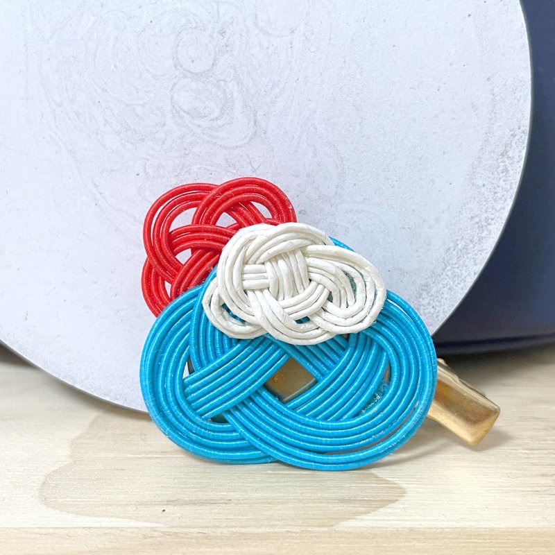 水引线富士山红白蓝花朵别针 - 胸针 - 丝．绢 蓝色