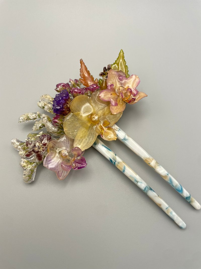 手工干燥花发簪 真实兰花UV树脂发饰 独特女性礼物 - 发饰 - 植物．花 多色