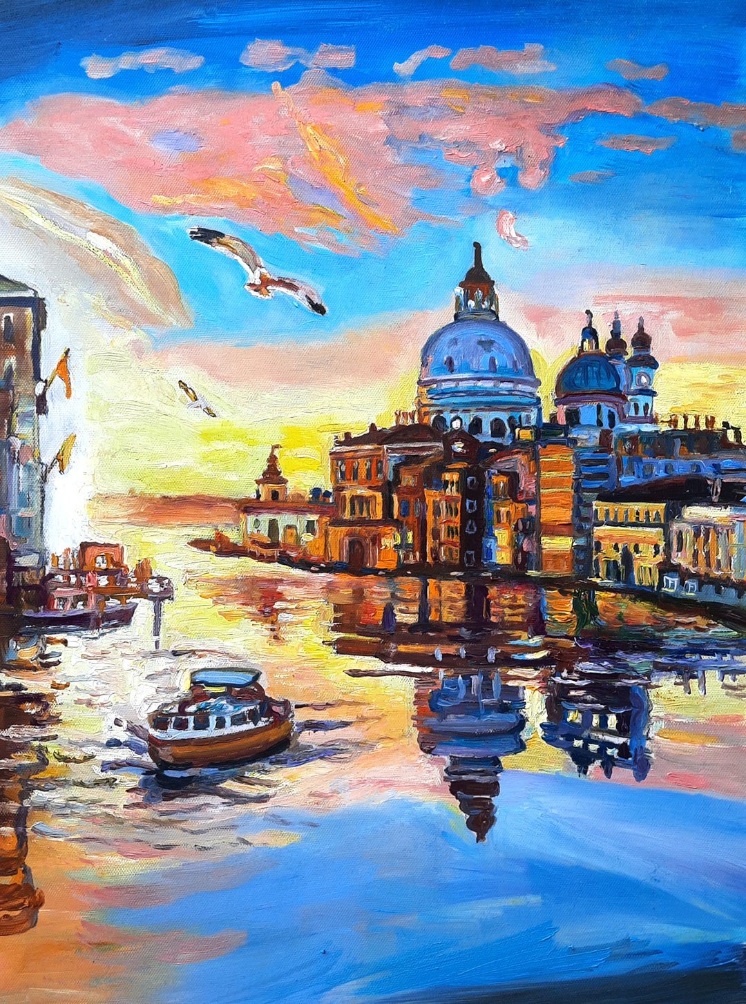 Sunset Art Italy Painting  Original Art  Oil Painting  Wall Decor Oil On Canvas - 墙贴/壁贴 - 其他材质 蓝色