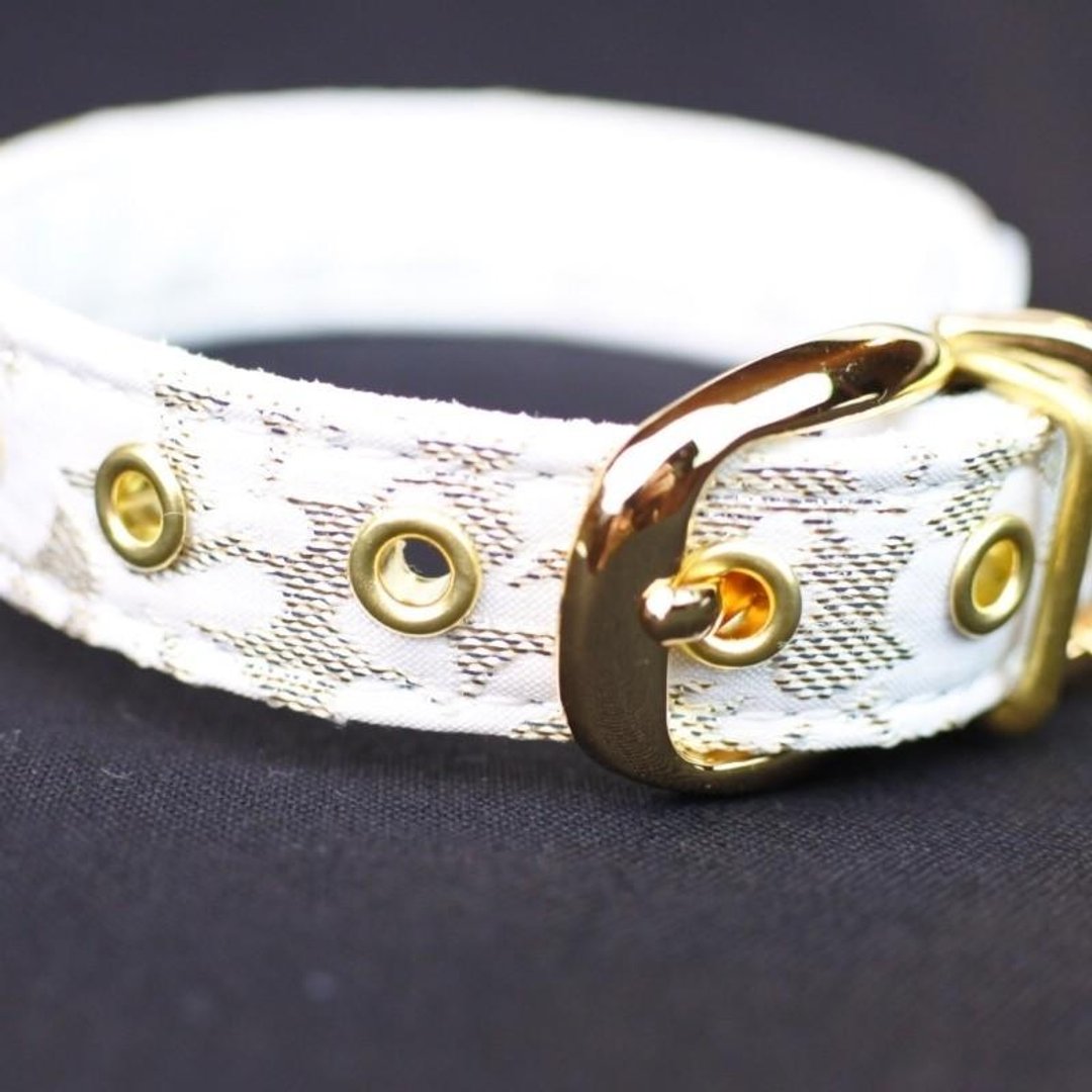 Fashionable dog collar tweed color CHISA white - 项圈/牵绳 - 其他材质 白色