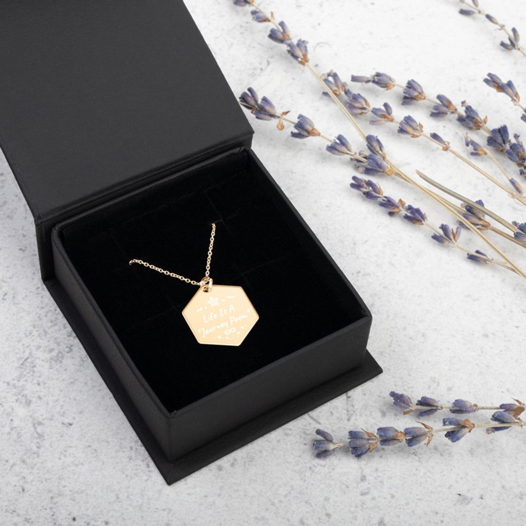Life Is A Journey Poem Engraved Silver Hexagon Necklace - 项链 - 纯银 