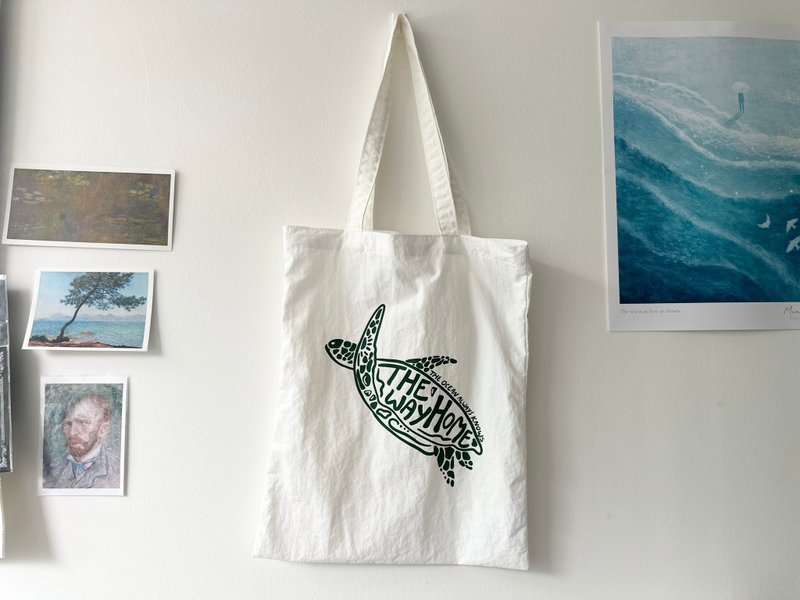 海龟飞飞・蓝色水族馆 The Blue Aquarium | 防泼水手作 Tote Bag - 手提包/手提袋 - 尼龙 白色